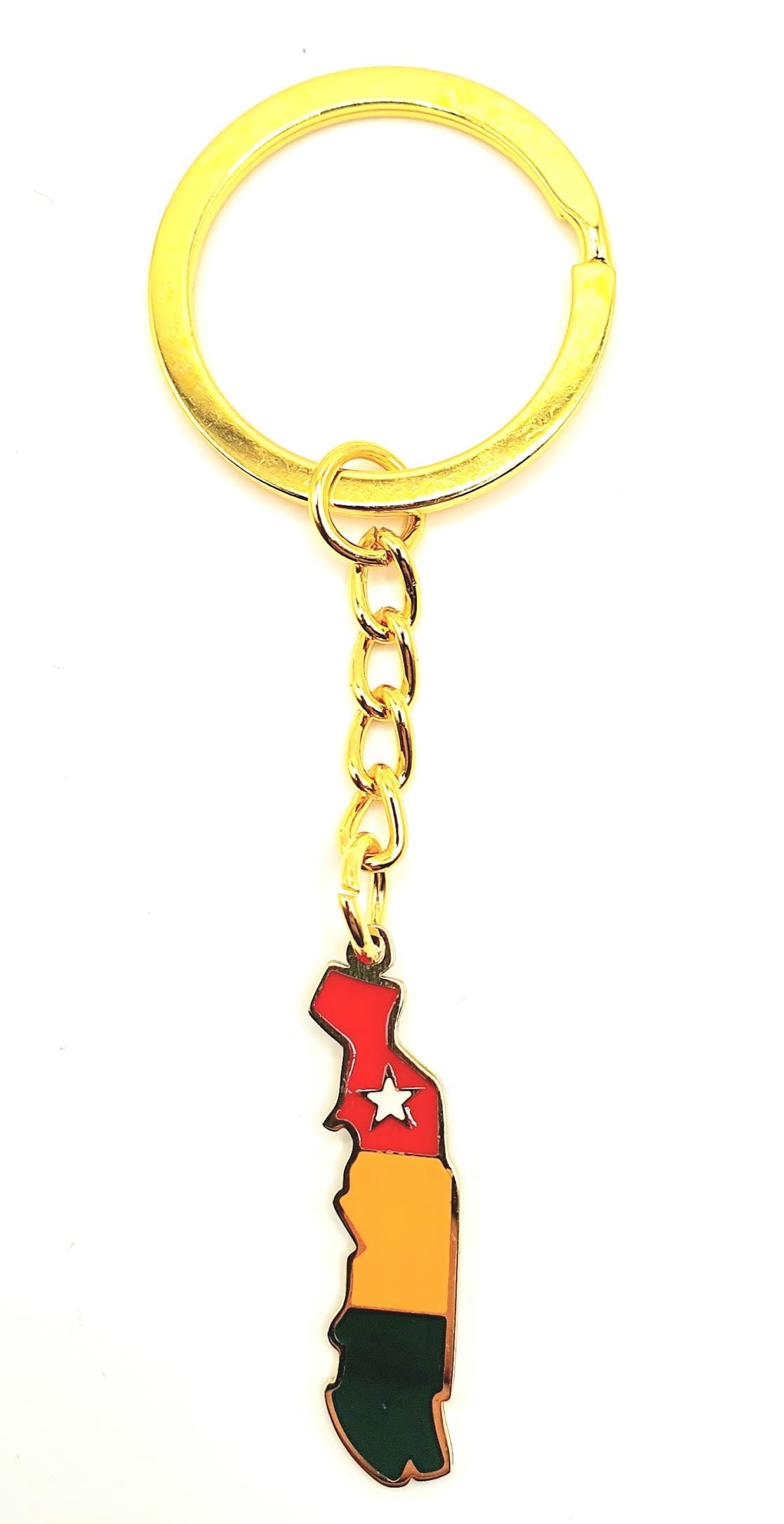 SNS Components Togo West Africa Gold Key Ring Chain Country Flag Metal Enamel Keyring