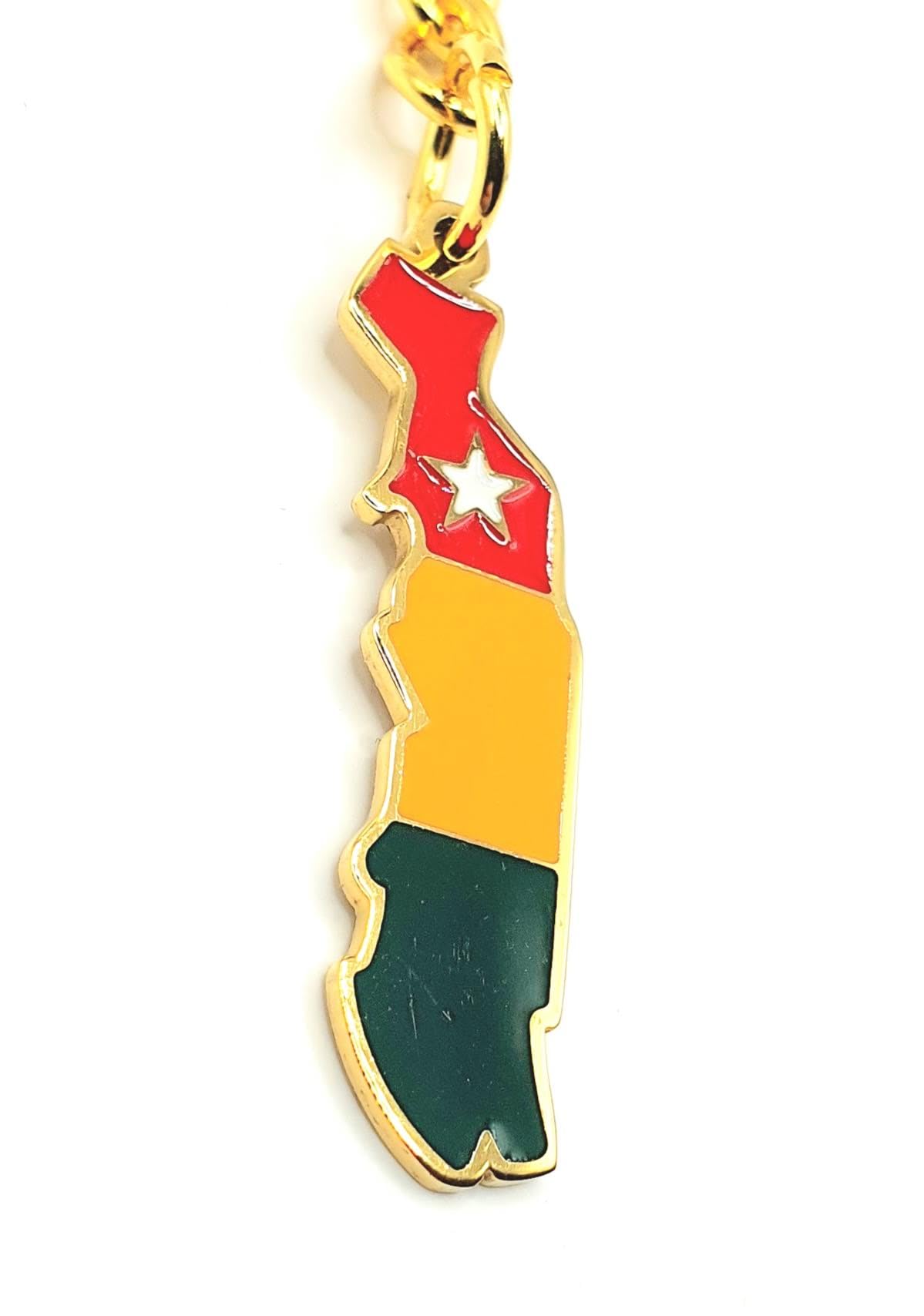SNS Components Togo West Africa Gold Key Ring Chain Country Flag Metal Enamel Keyring