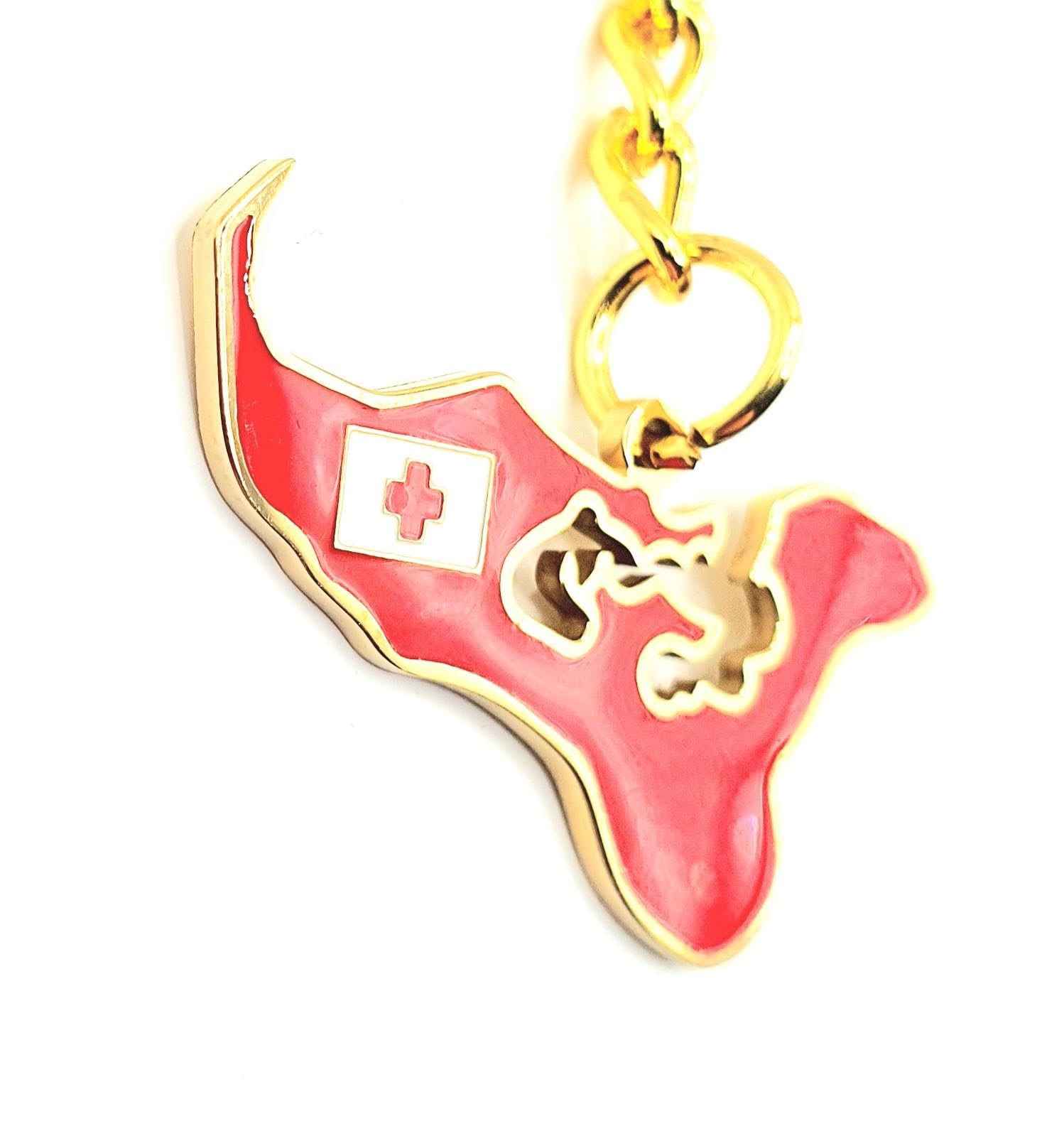 SNS Components Tonga Oceana Pacific Map Outline Gold Country Flag Key Ring Chain Metal Enamel Keyring
