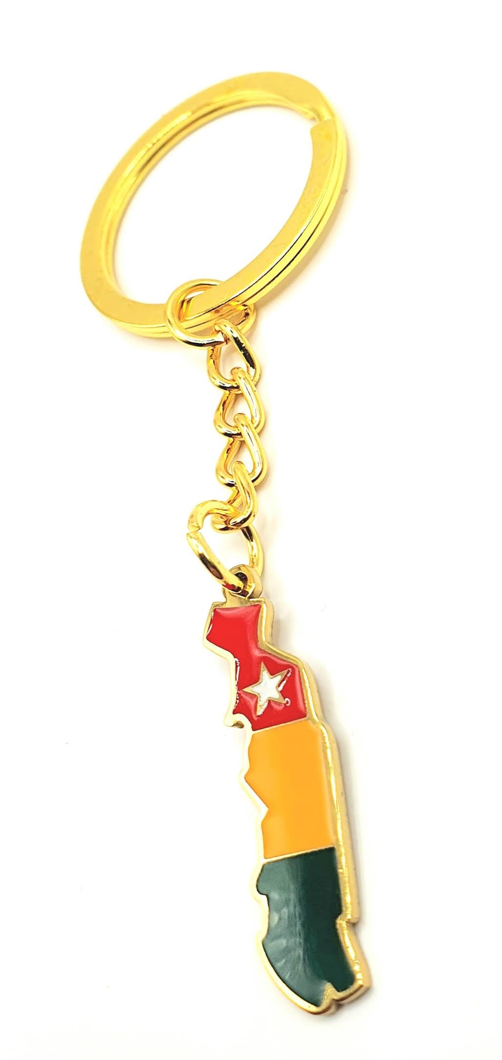 SNS Components Togo West Africa Gold Key Ring Chain Country Flag Metal Enamel Keyring